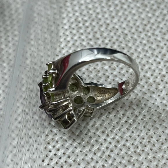 Vintage SETA Sterling Silver Amethyst & Peridot Cluster Ring Size 5 - Picture 15 of 16